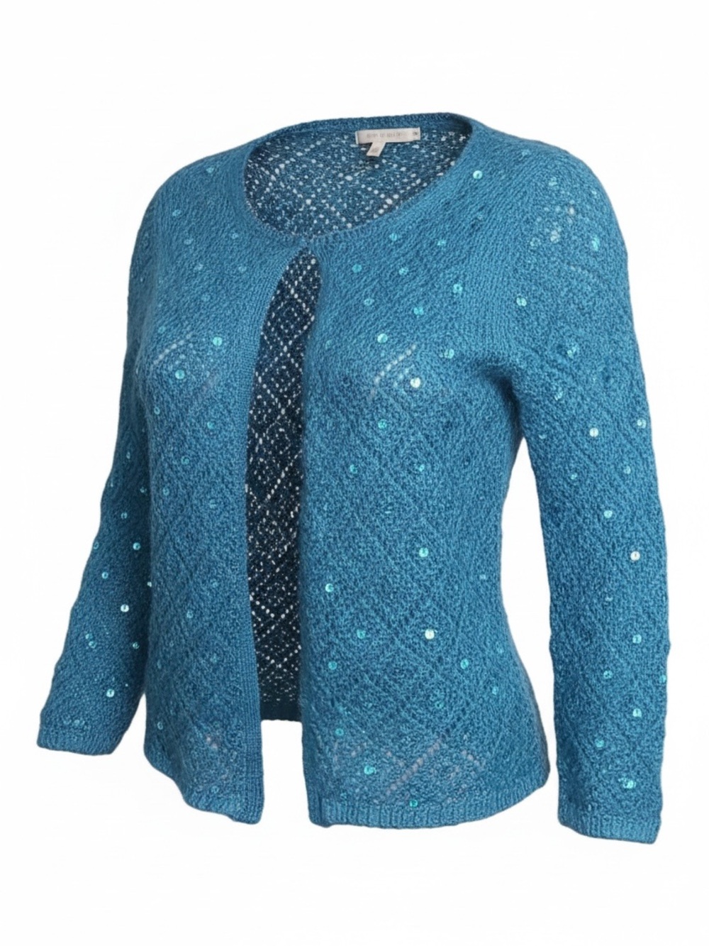 Banana Republic Sequin‎ Mohair Wool Cardigan Teal Blue Whimsigoth Y2K Small